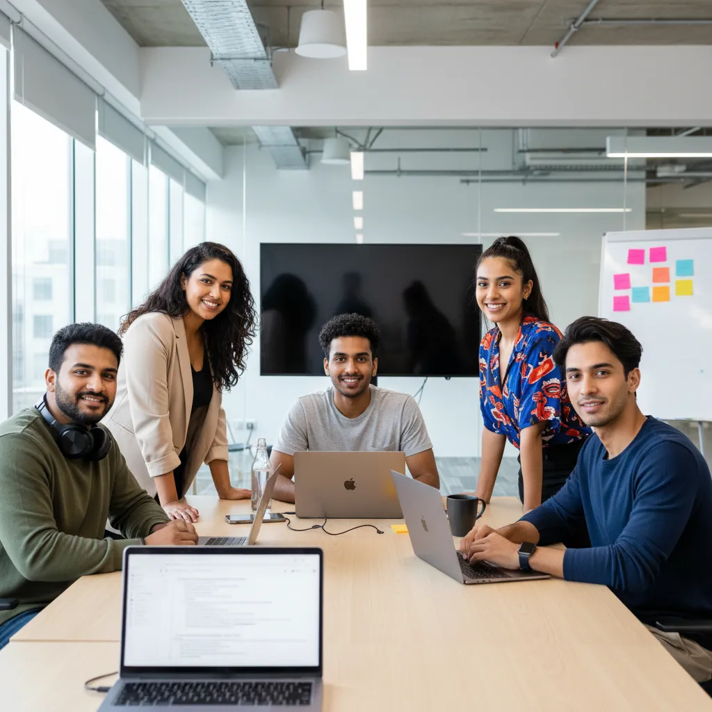 CodeScale team collaborating in the office